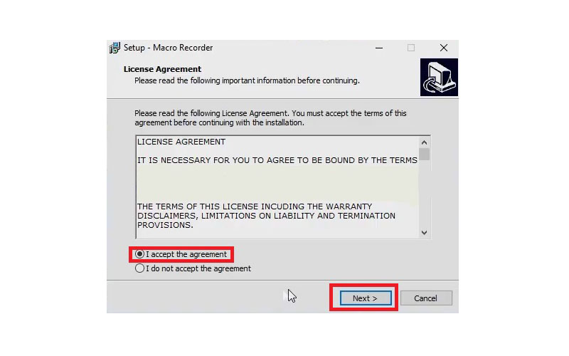 tích chọn I accept the agreement rồi nhấn Next