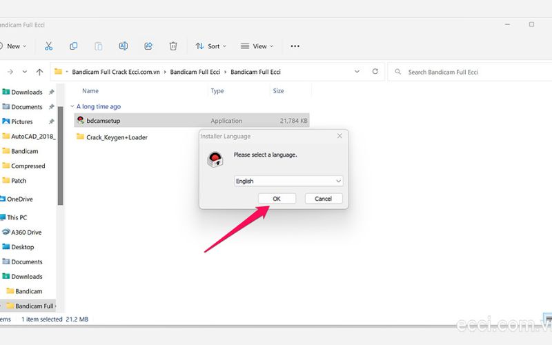 chạy file set up và chọn ngôn ngữ 
