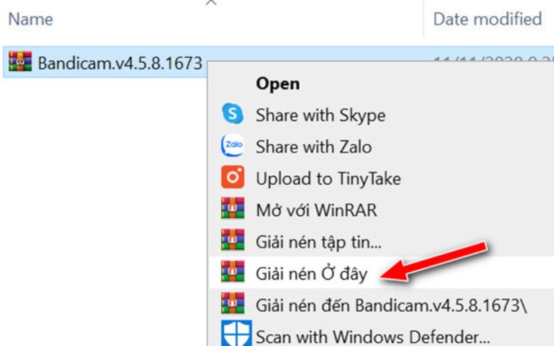 giải nén file đã tải về