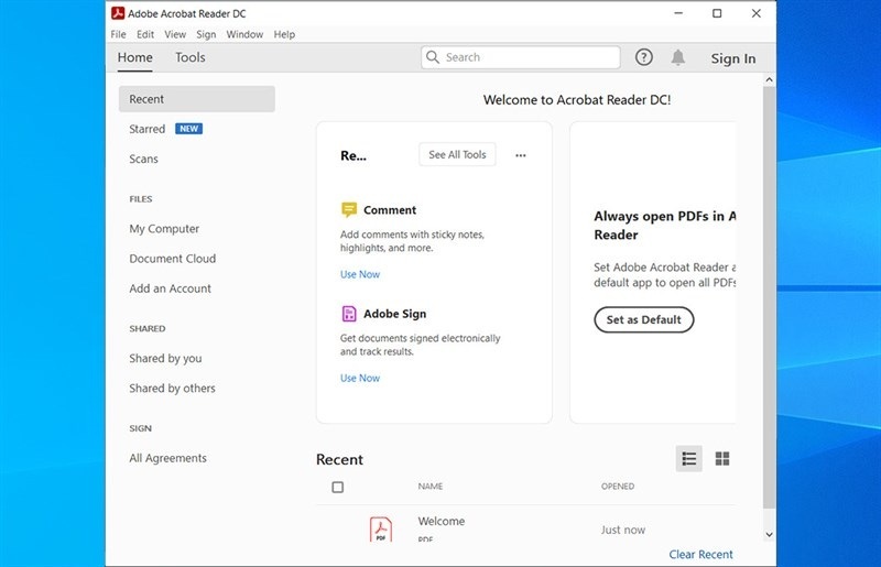 giao diện chính của Adobe Reader