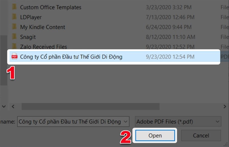 Nhấn Open hoặc sử dụng tổ hợp phím Ctrl + O