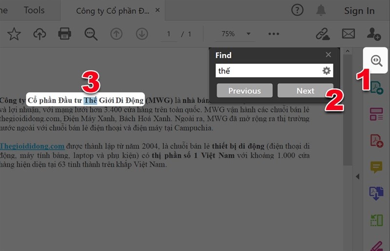 nhấp vào biểu tượng kính lúp rồi nhập từ khóa