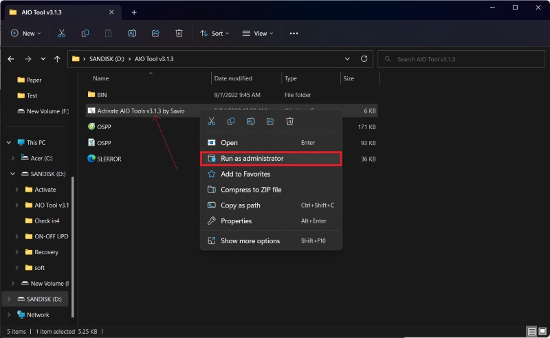 chạy file Activate AIO Tools v3.1.3 với lệnh Run as administrator