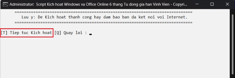 nhấn phím T để tiếp tục