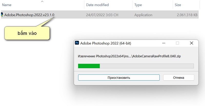 nhấp đúp chuột vào file cài đặt